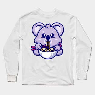 Cute koala eating ramen with chopstick cartoon Long Sleeve T-Shirt